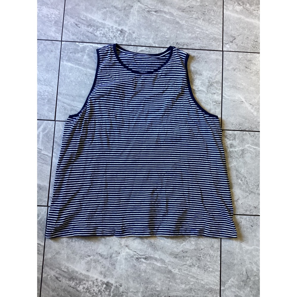 Pact Organic Cotton Striped Tank Top Navy Blue White XXL Sleeveless Crew Neck
